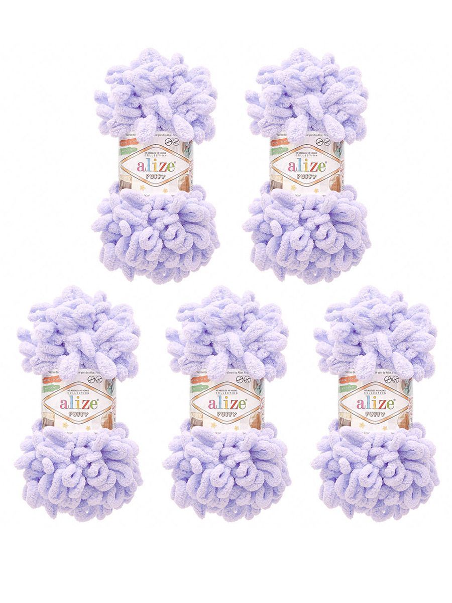 Пряжа для вязания Alize puffy 100 г 9 м микрополиэстер фантазийная плюшевая 146 лаванда 5 мотков - фото 7