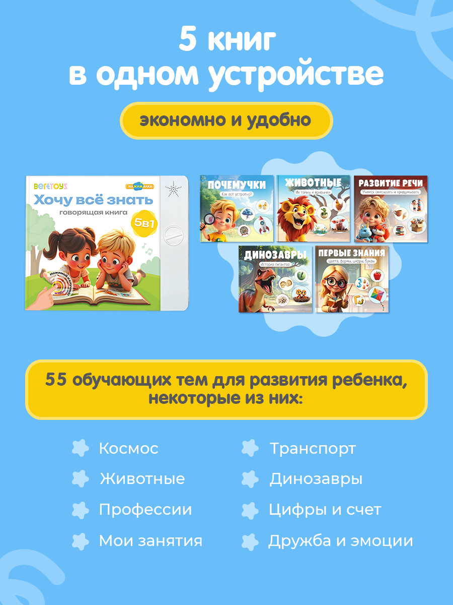 Говорящая Книга Нажималка BertToys 5 в 1 Хочу всё знать - фото 3