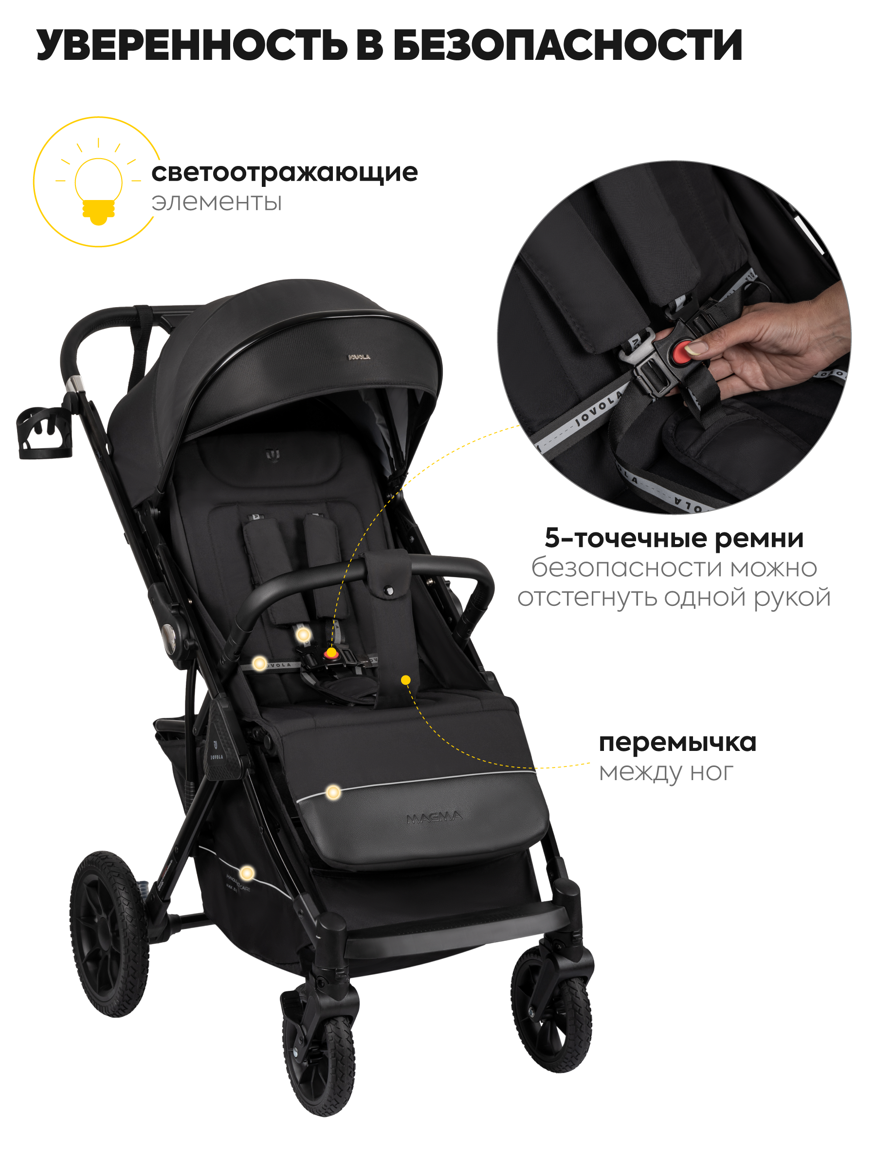 Коляска прогулочная JOVOLA Magma с перекидной ручкой черный - фото 4