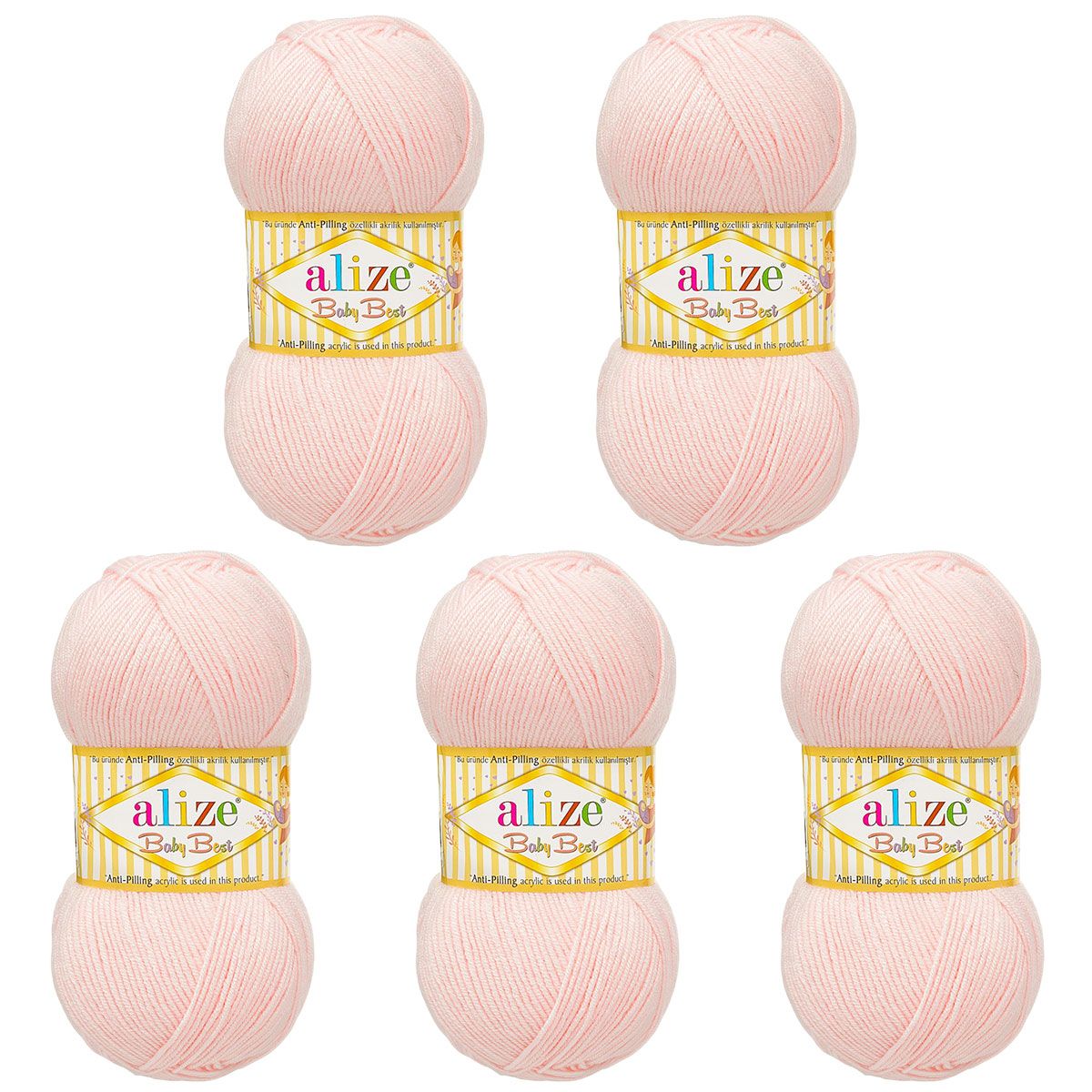 Пряжа для вязания Alize baby best бамбук акрил с эффектом антипиллинг 100 г 240 м 184 розовая пудра 5 мотков - фото 6