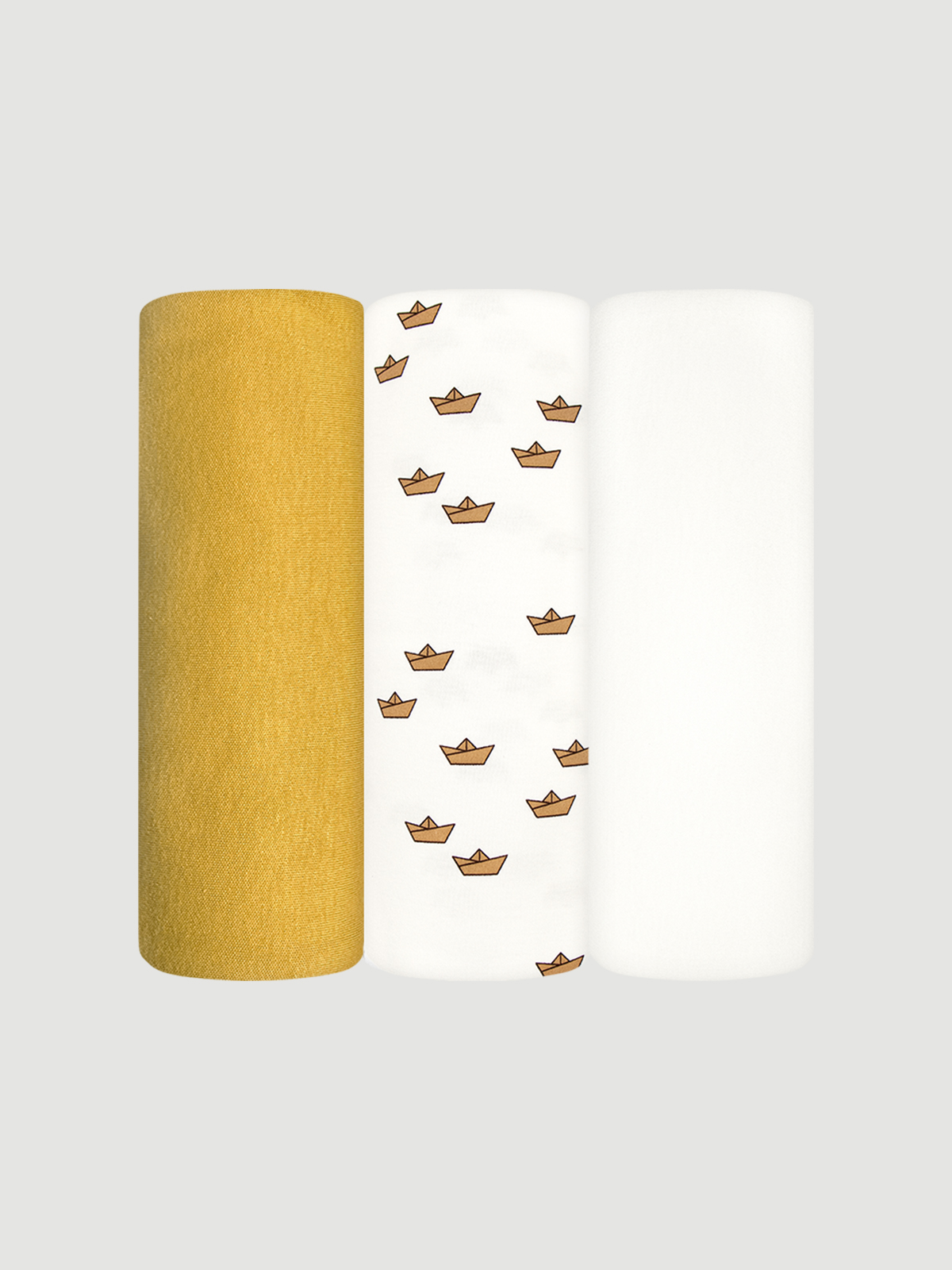 Пелёнка Mjolk Экрю Кораблики Mustard трикотаж 85х120 см 3 шт. - фото 1