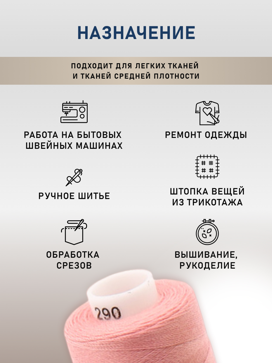 Набор ниток Bestex для шитья трикотажа ткани легкой и средней плотности 40/2 Пастельный микс 400 ярд 10 шт - фото 3