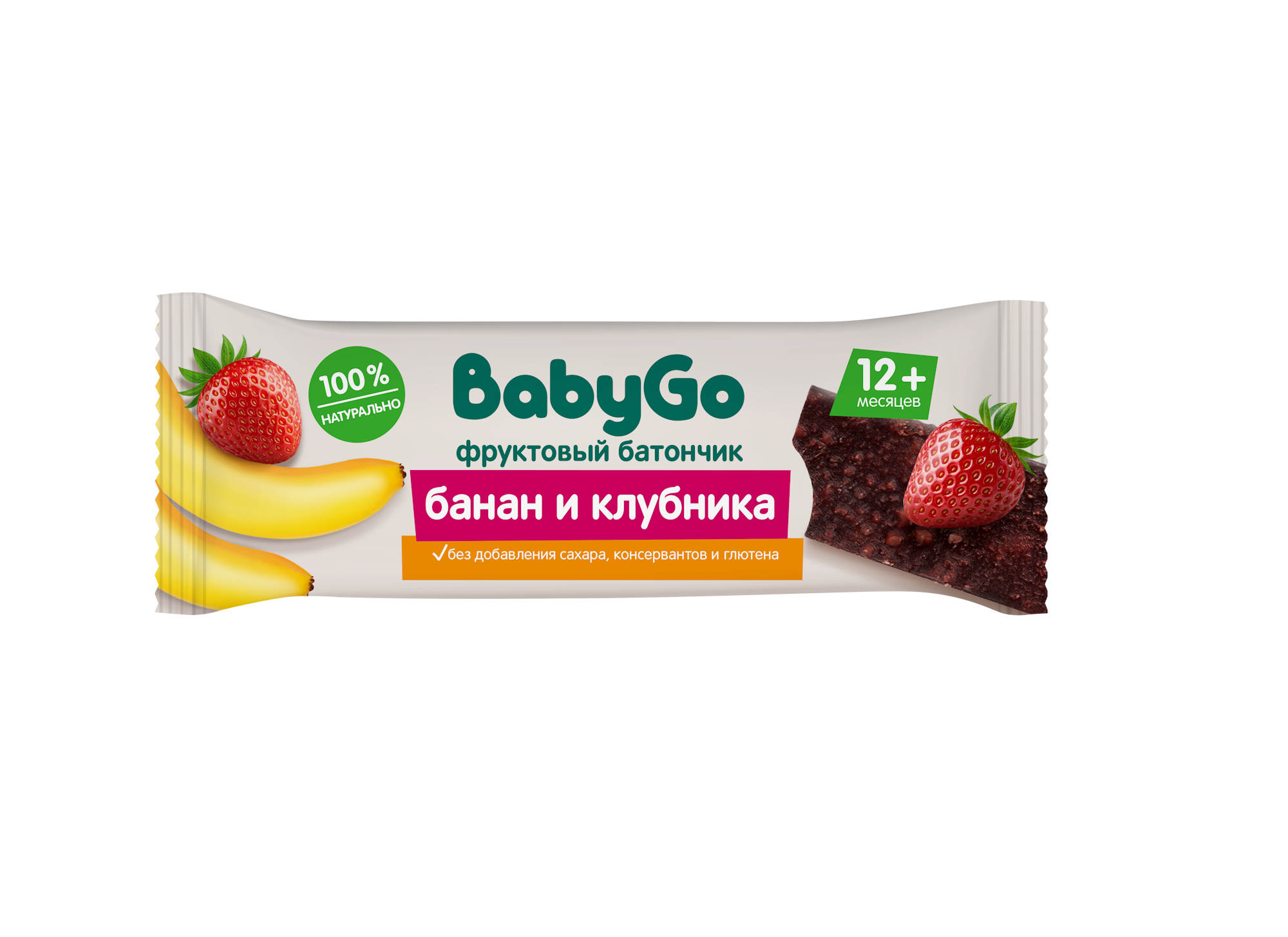 Батончик фруктовый BabyGo банановый с клубникой 25г с 12месяцев - фото 1