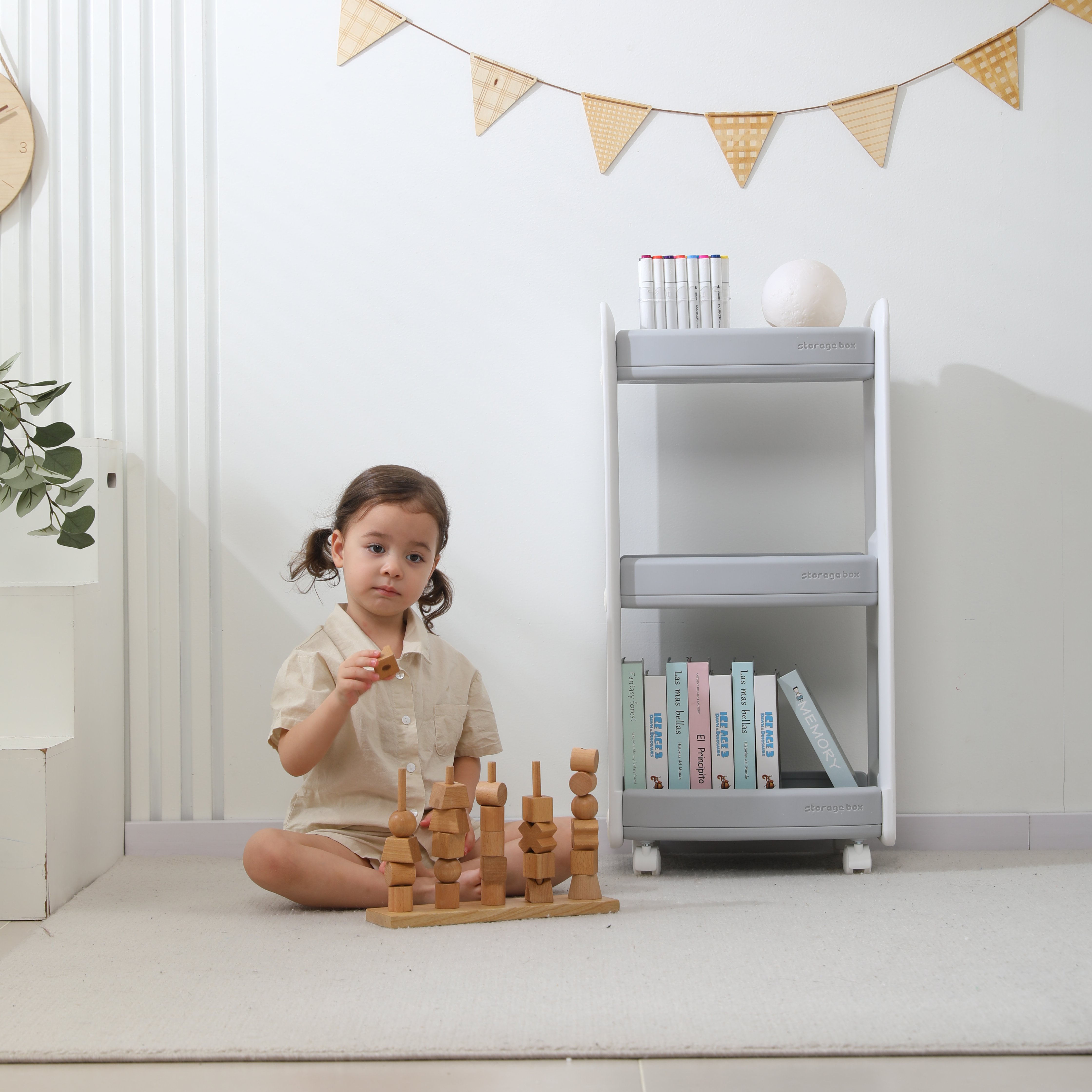 Тумба-стеллаж UNIX Kids Storagebox 3 levels Grey - фото 11