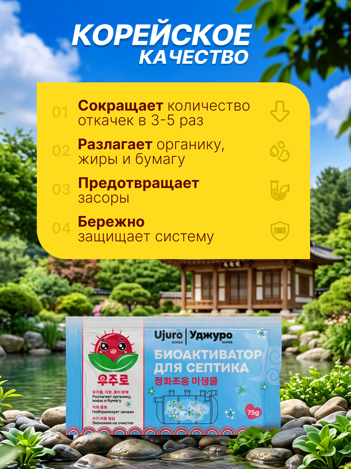 Чистящее средство Уджуро 225 г для септиков 3 упак. - фото 3