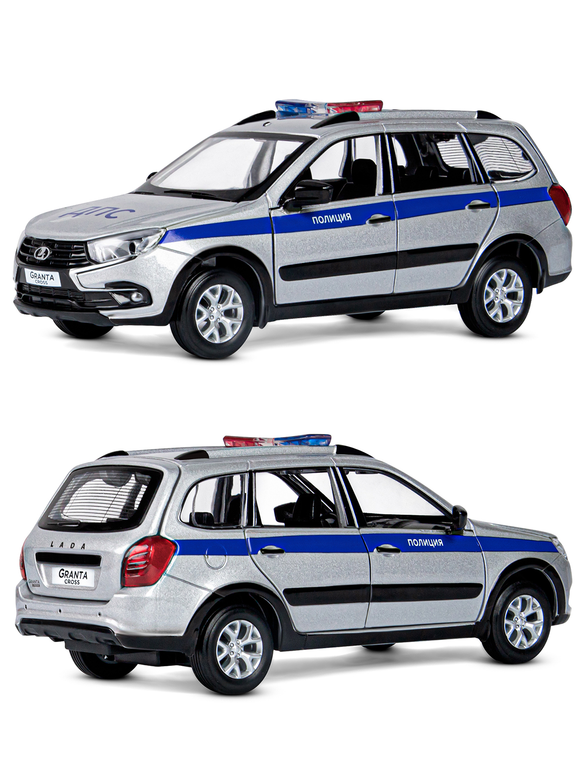Полицейская машина АВТОпанорама LADA Granta Cross 1:24 серебряный JB1251202 - фото 7