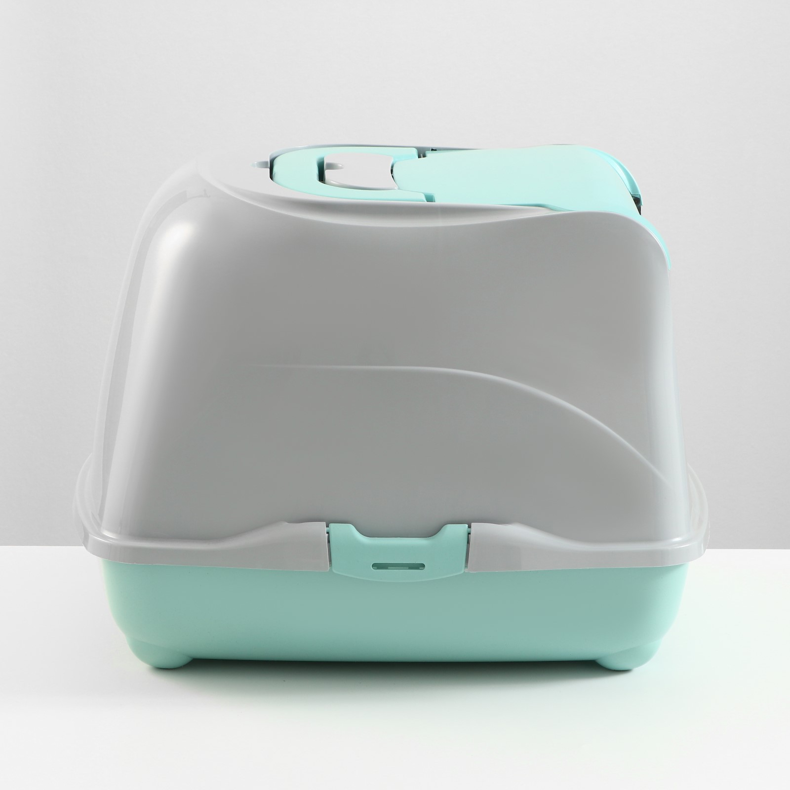 Туалет-домик Пижон для кошек закрытый с дверцей бирюзово-серый 50 x 38 x 37 см - фото 3