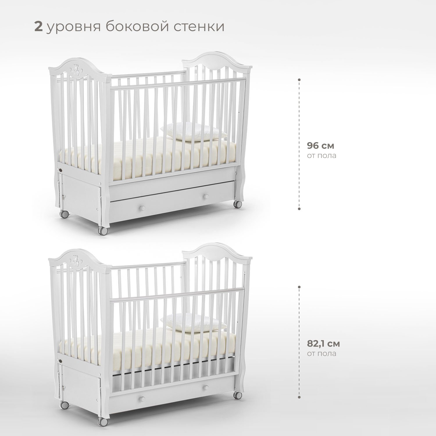 Детская кроватка Nuovita, продольный маятник (белый) - фото 2
