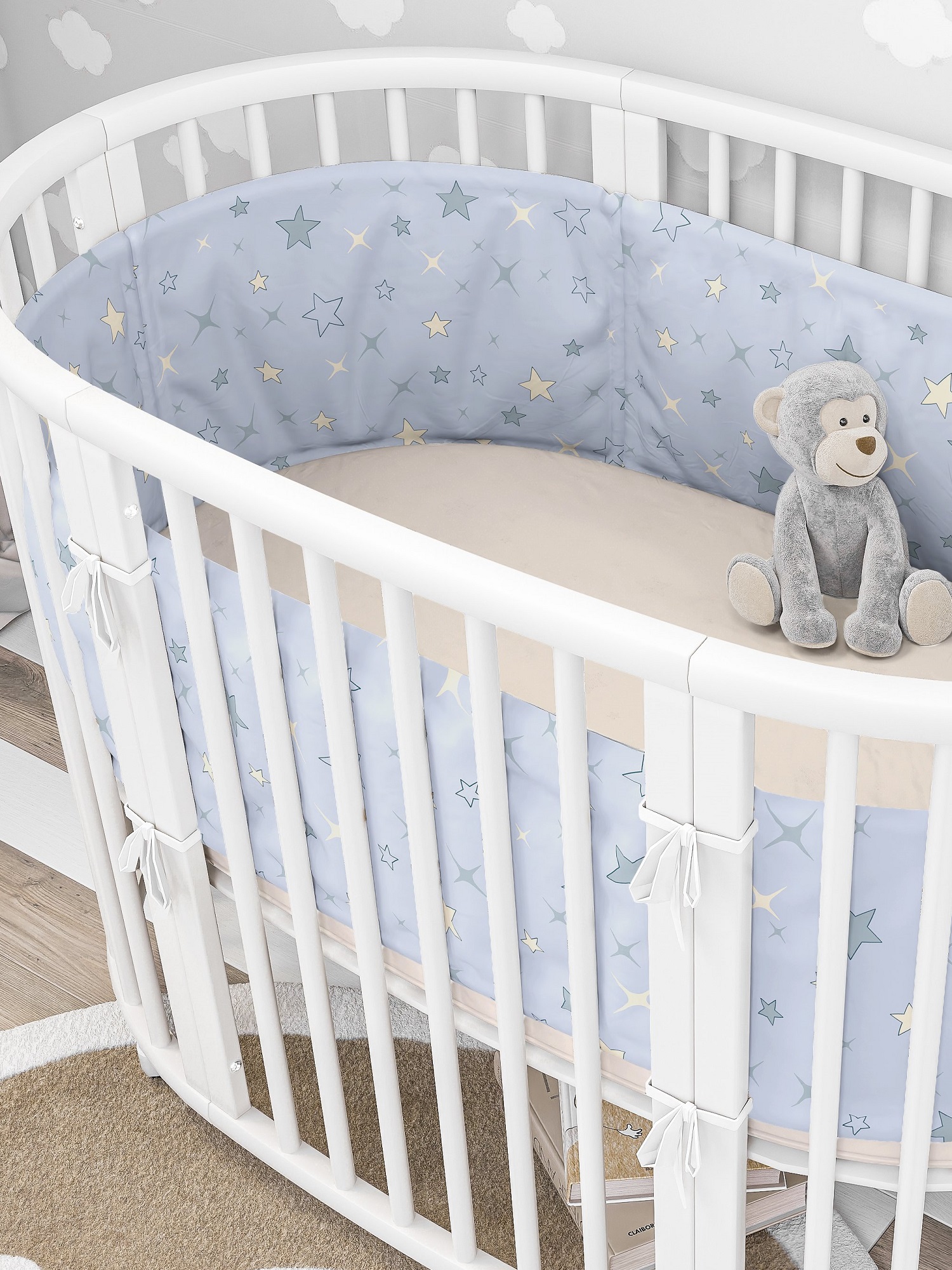 Бортики в кроватку Lemony kids Estrella 2 части по 180 см серый со звездами - фото 2