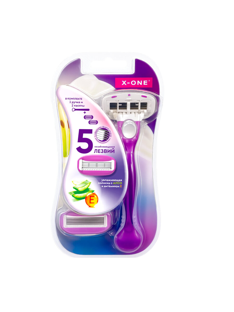 Бритва женская многоразовая X-ONE станок для бритья с 2 сменными кассетами 5 лезвий - фото 2
