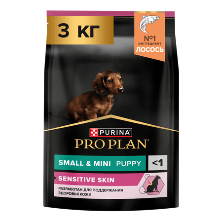 Корм для щенков сухой PRO PLAN Sensitive Skin для мелких пород с чувствительной кожей с лососем 3кг