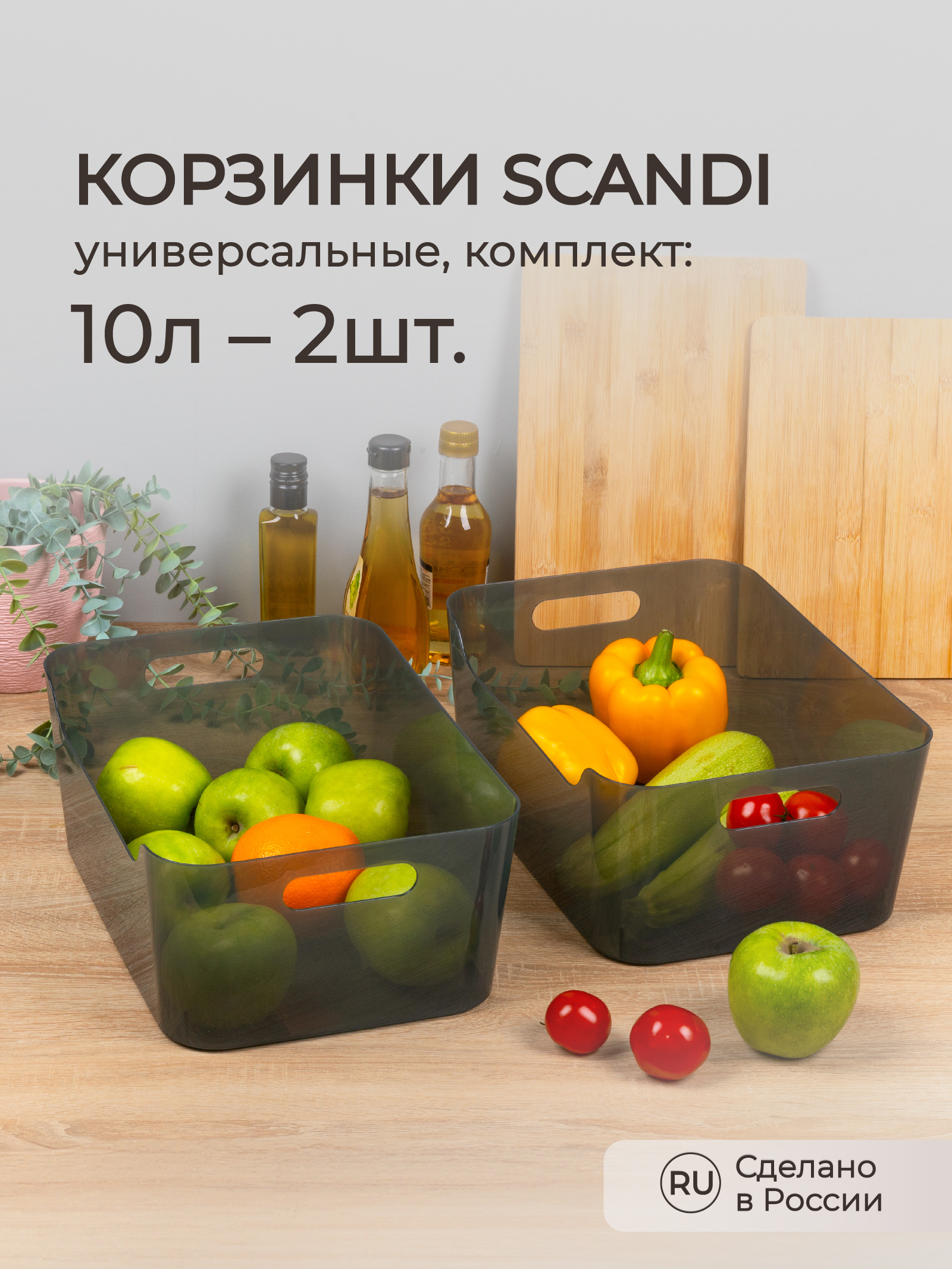 Комплект корзинок Econova SCANDI 10л - 2шт. черный прозрачный - фото 1