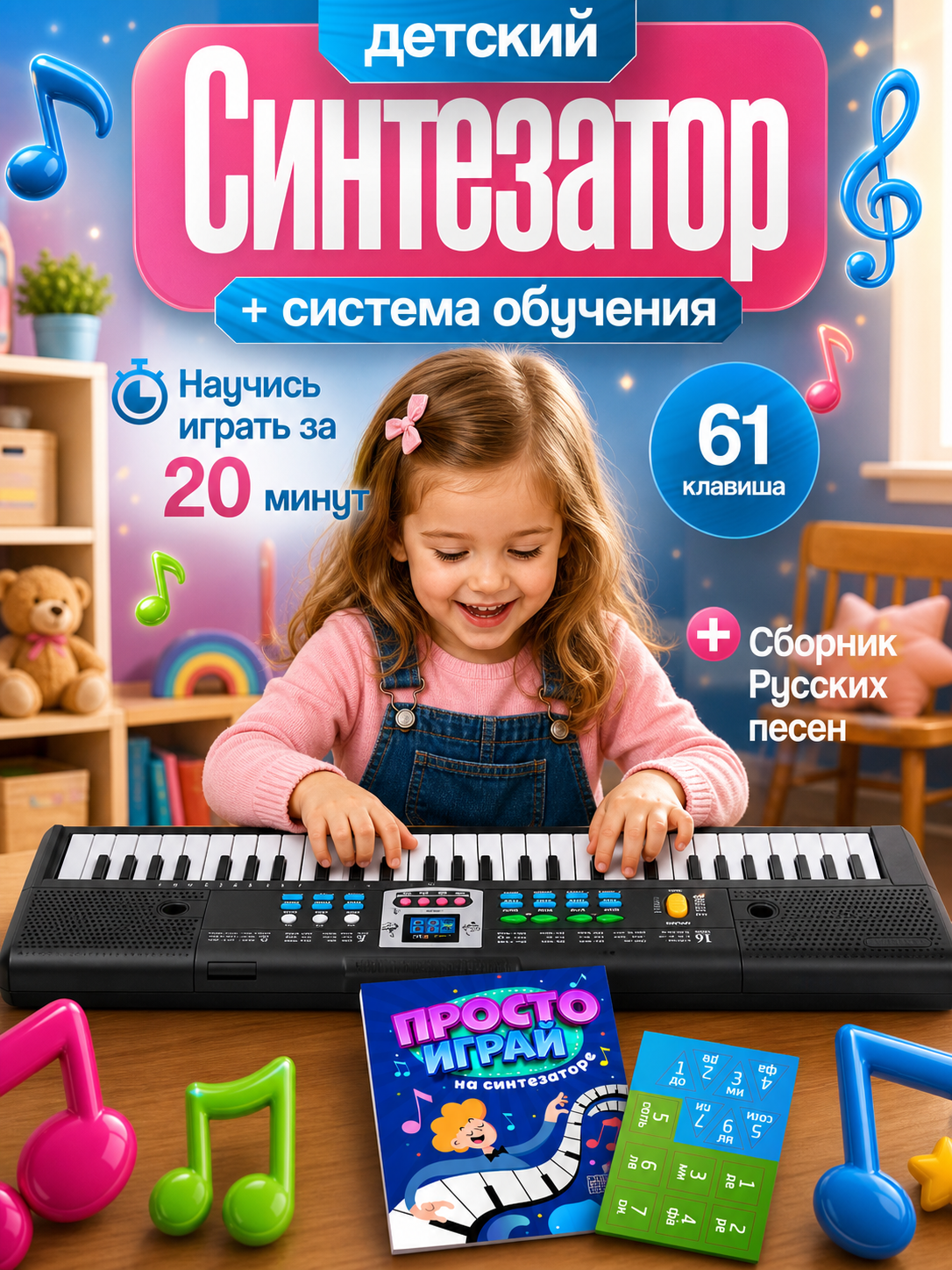 Игрушка музыкальная FAIRYMARY 61 клавиша Детский развивающий синтезатор, пианино - фото 1