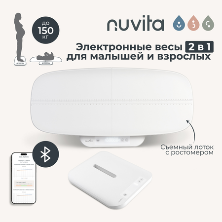 Весы электронные Nuvita Primipesi Connect 2 в 1, для новорожденных и взрослых до 150 кг