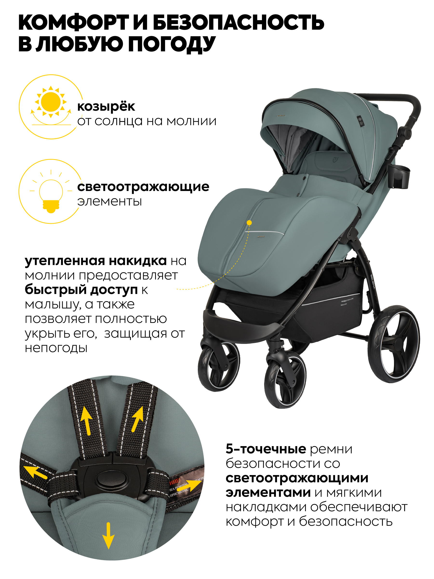 Коляска прогулочная JOVOLA SELENA 2025 зелено-серый зеленый - фото 4