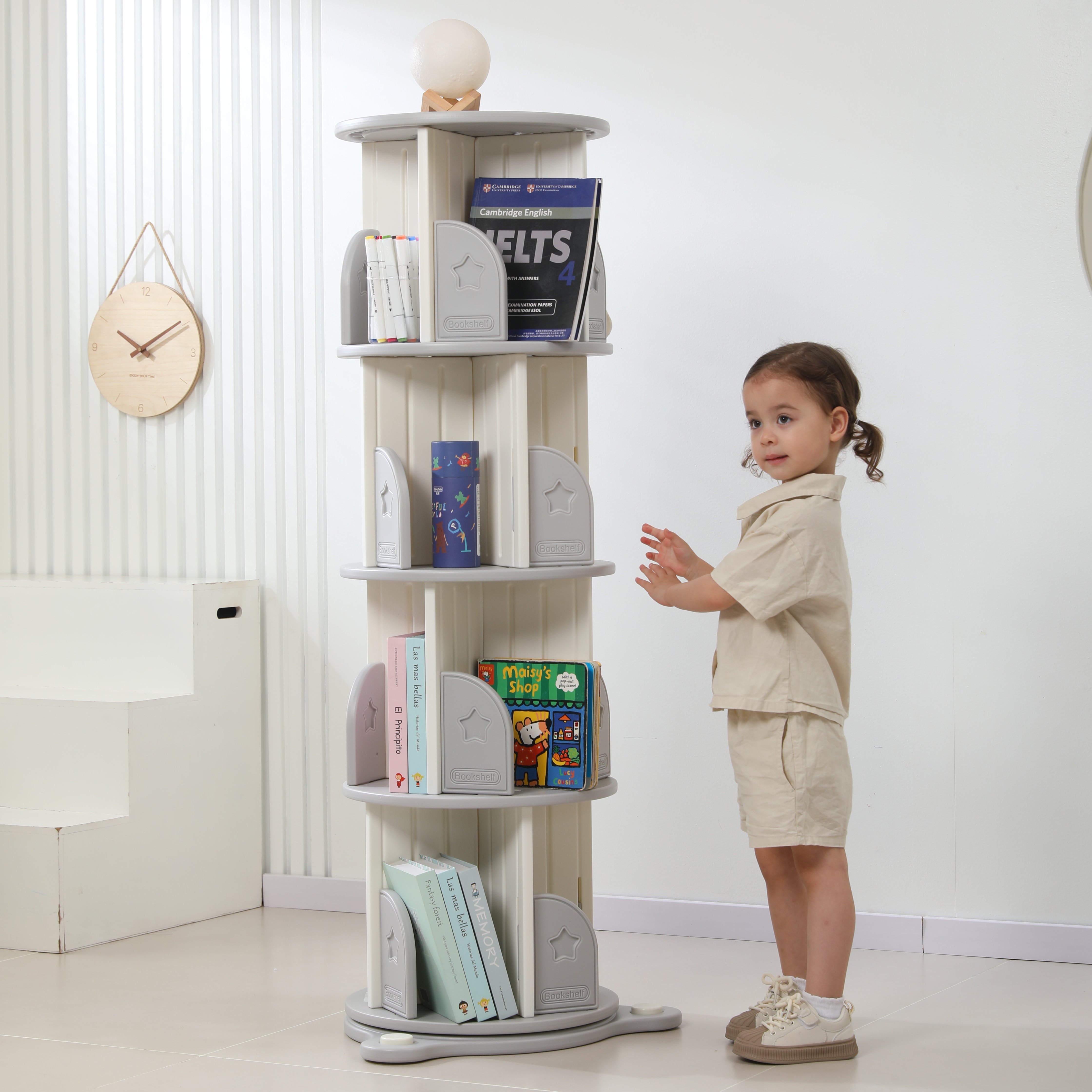 Стеллаж для книг UNIX Kids Star 4 levels Grey - фото 12