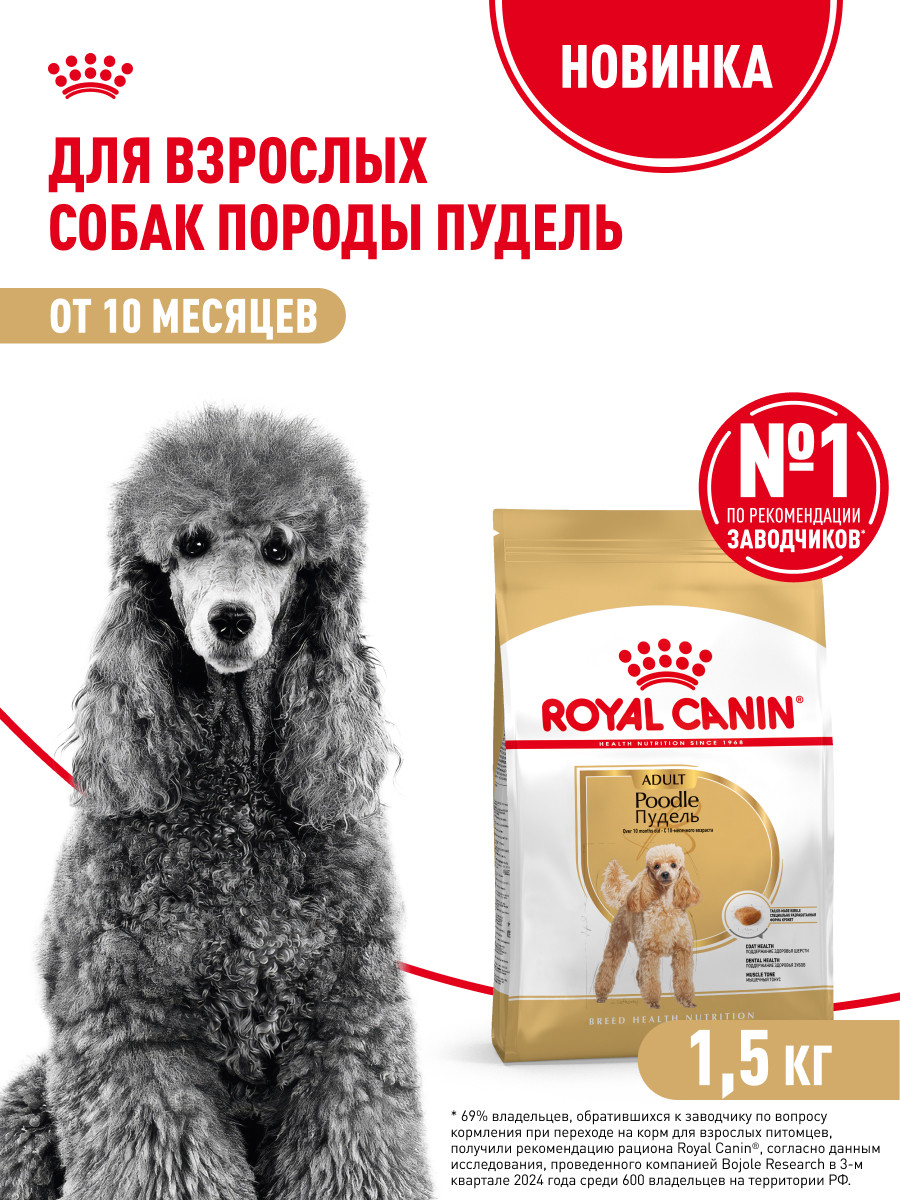 Корм для собак ROYAL CANIN Poodle Adult Пудель Эдалт сухой для взрослых собак породы пудель 1.5кг - фото 1