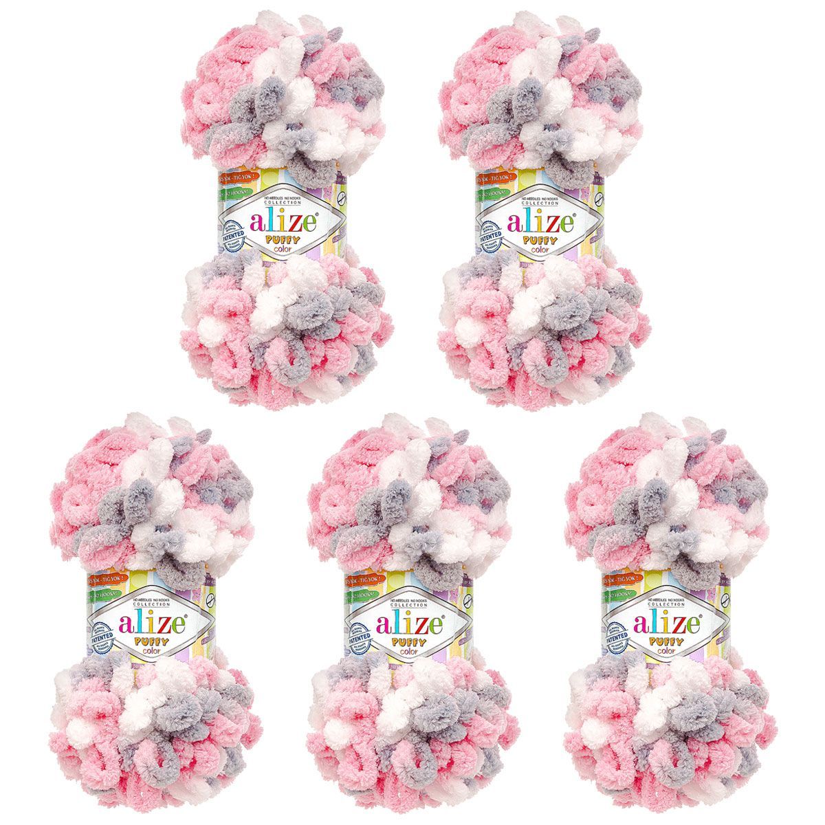 Пряжа для вязания Alize puffy color 100 г 9 м микрополиэстер плюшевая мягкая 6370 секционный 5 мотков - фото 6