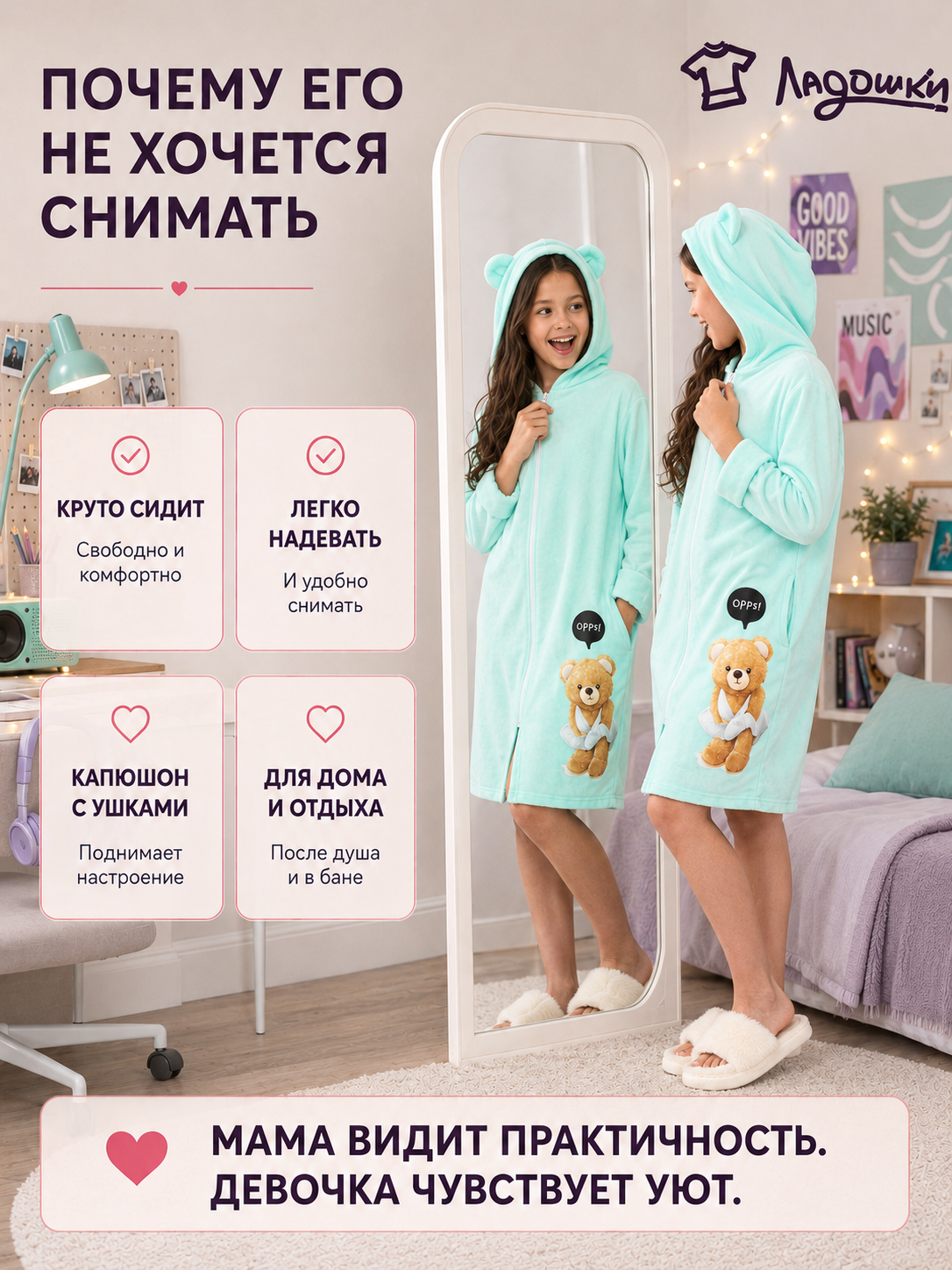Халат ЛАДОШКИ Халат Монро бирюза - фото 4