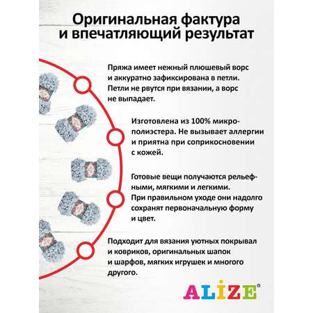 Пряжа для вязания Alize puffy fine 100 г 14.5 м микрополиэстер фантазийная мягкая 500 серый 5 мотков