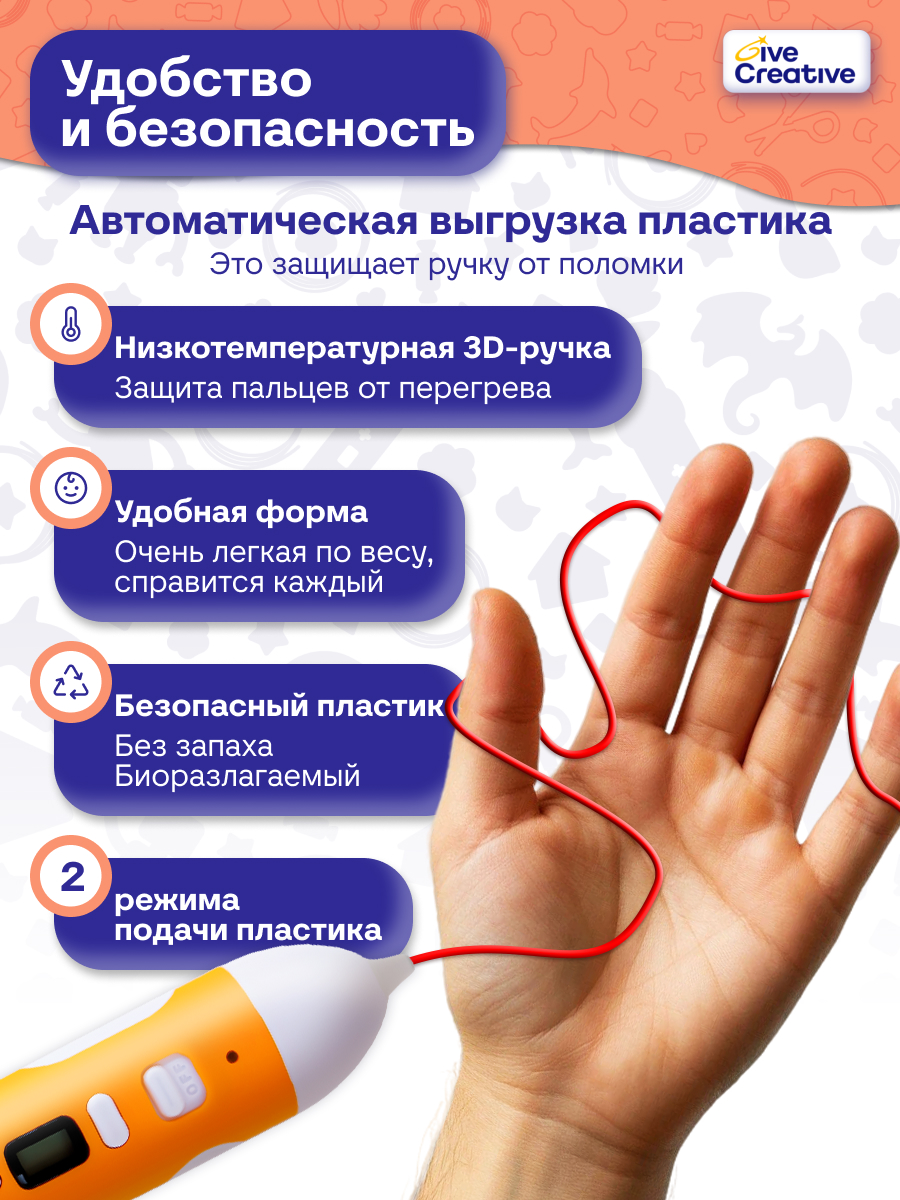 3D ручка Give Creative беспроводная с набором - фото 6