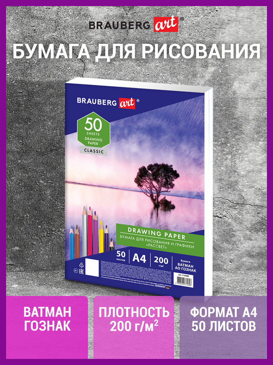 Художественная бумага Brauberg для графики 50 лист. - фото 1