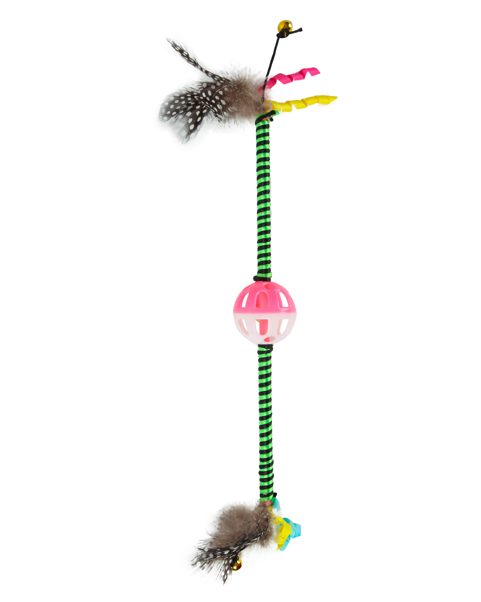 Игрушка для кошек Barbaks Палочка с бубенчиком и натуральными перьями 43*5см - фото 1