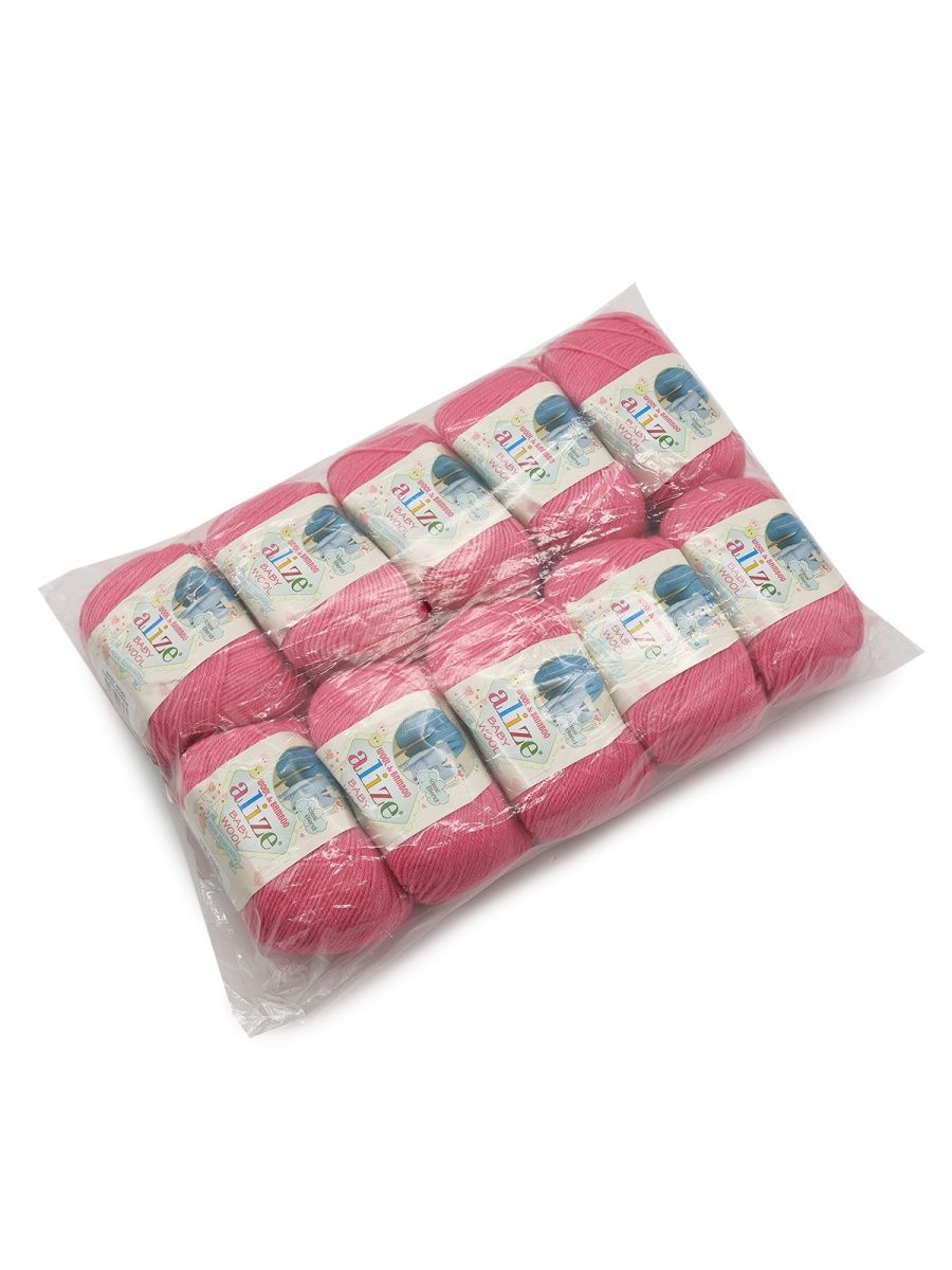 Пряжа для вязания Alize baby wool бамбук шерсть акрил мягкая 50 гр 175 м 33 темно-розовый 10 мотков - фото 3