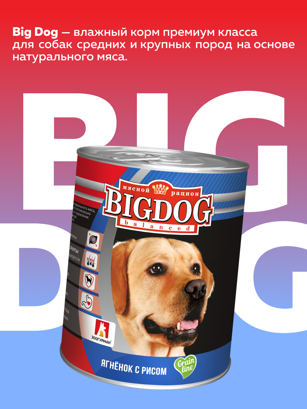 Корм влажный Зоогурман Big Dog Ягненок с рисом, 850 г х 6 шт. - фото 2