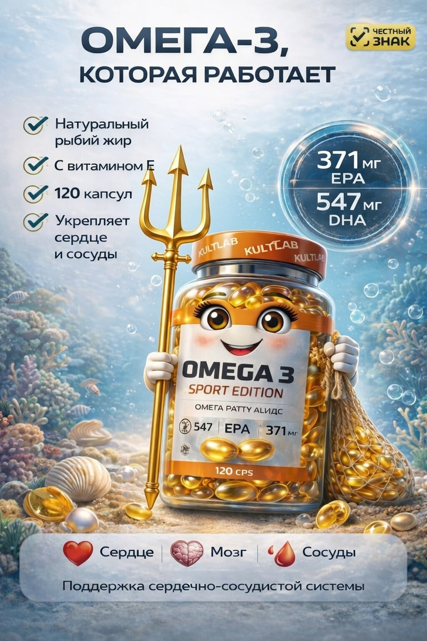 Витамины для сердца Kultlab Омега 3 1350 мг - фото 1