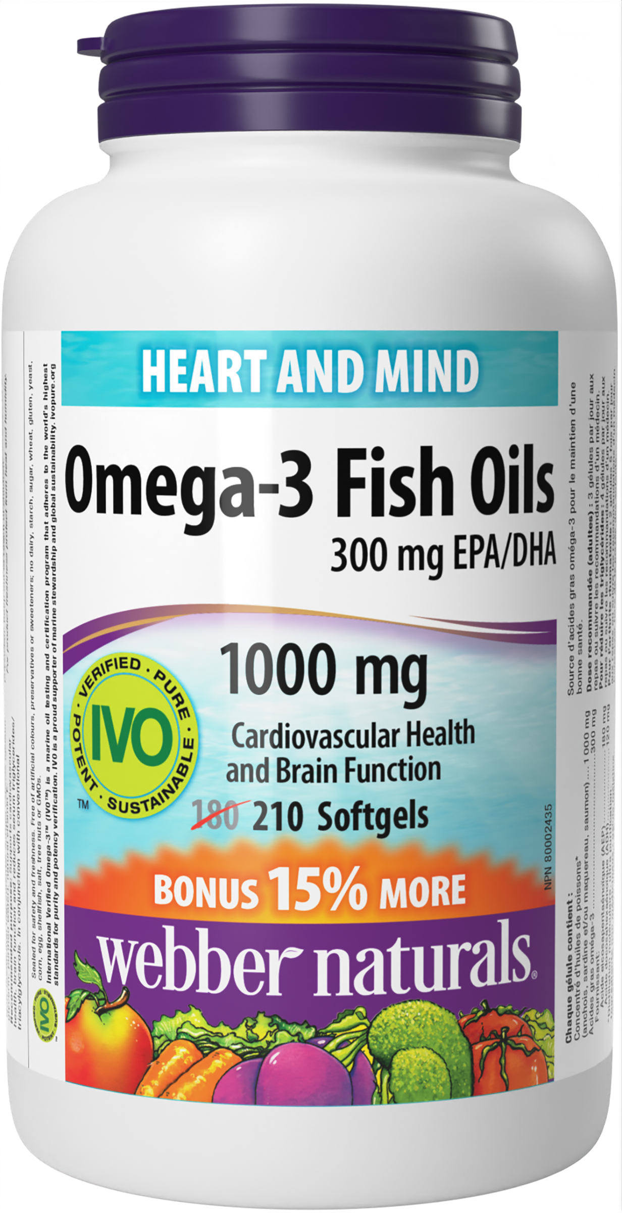 БАД Webber naturals Омега-3 рыбий жир 1000 мг 1460 мг 210 капсул - фото 1