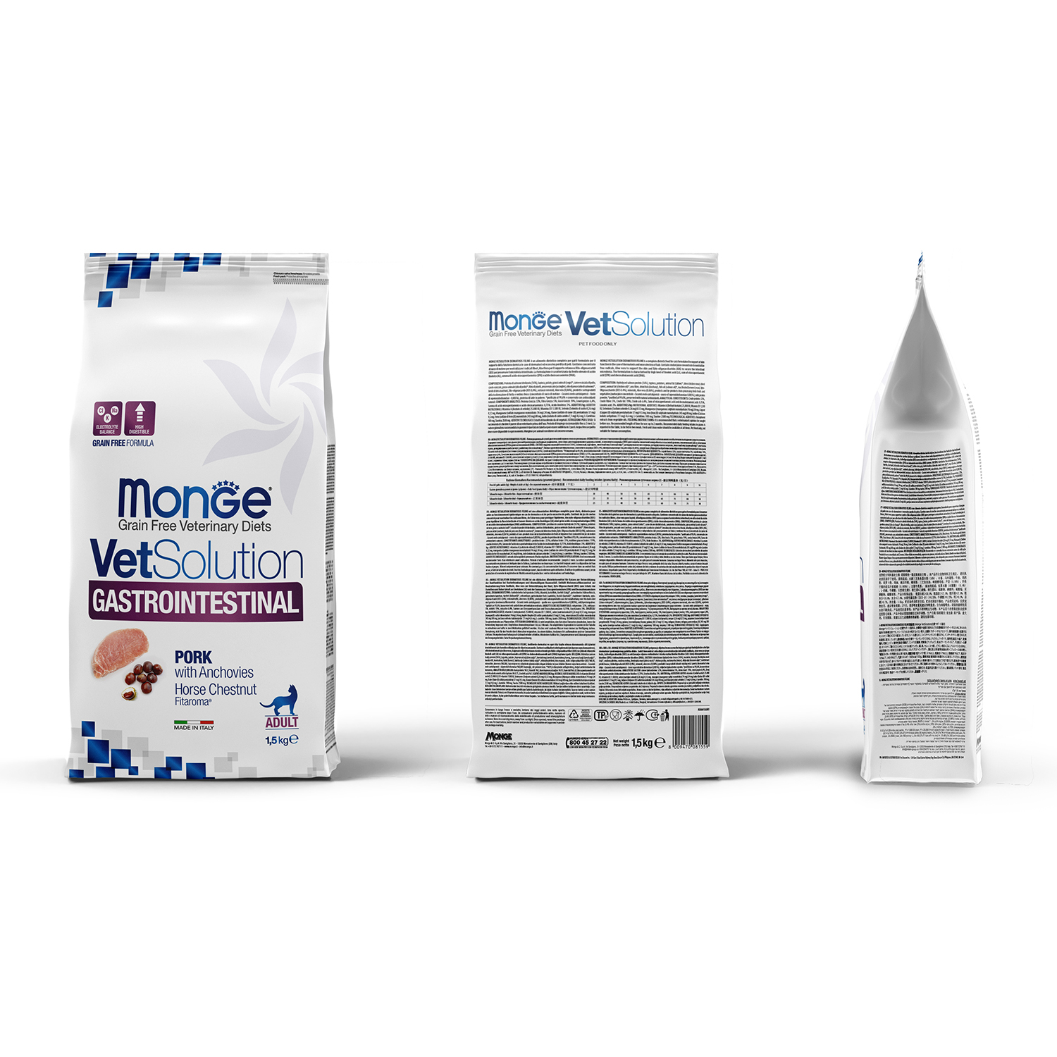 Корм для кошек диетический MONGE VetSolution Cat Gastrointestinal гастро интестиналпри заболеваниях ЖКТ 1.5кг - фото 3