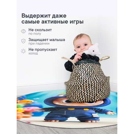 Коврик для детей \"Лабубу\" диам. 80 см с принтом (синий)