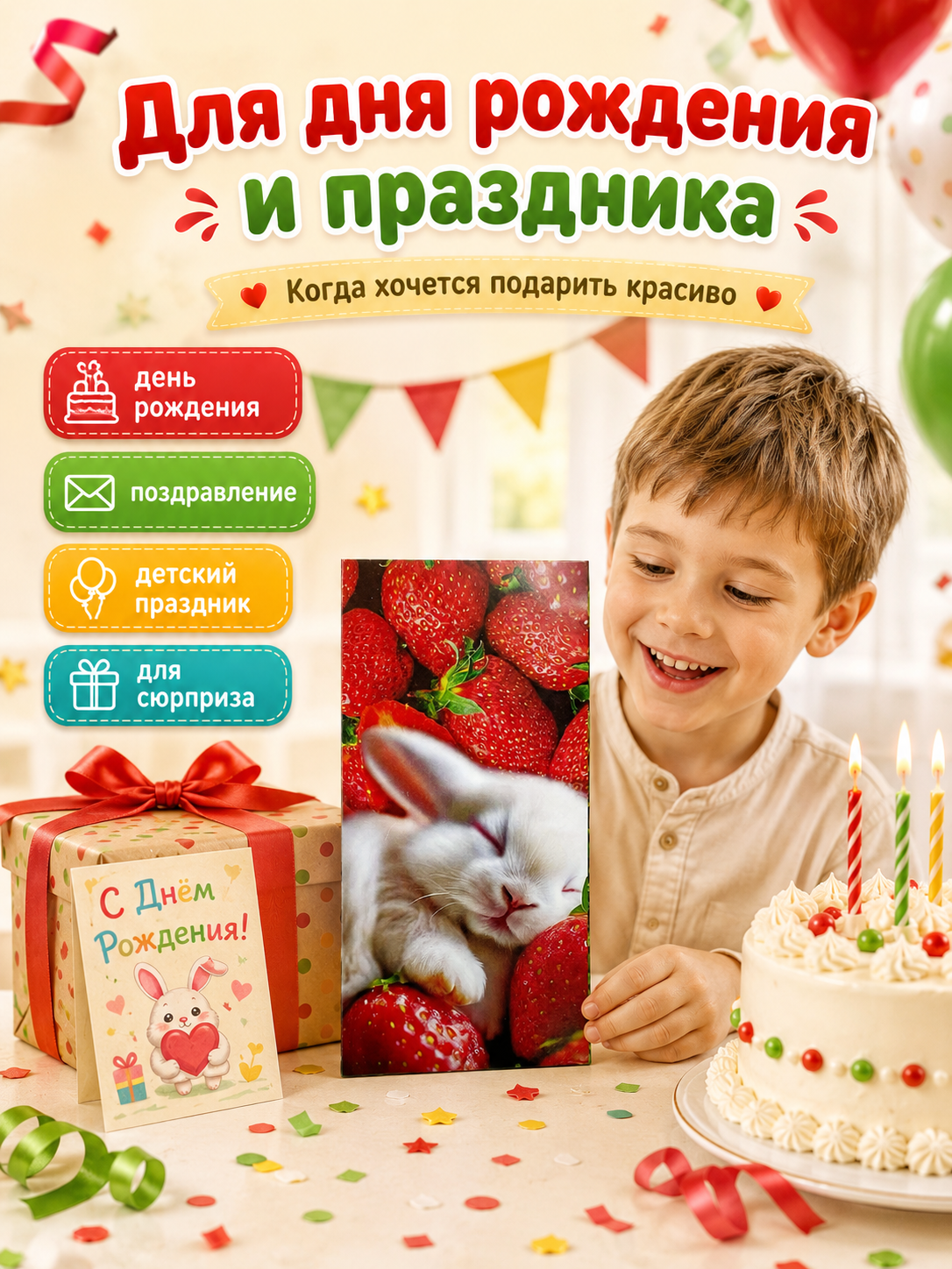 Конверты для денег детские Филькина Грамота со спящим кроликом и клубникой 10 шт - фото 3