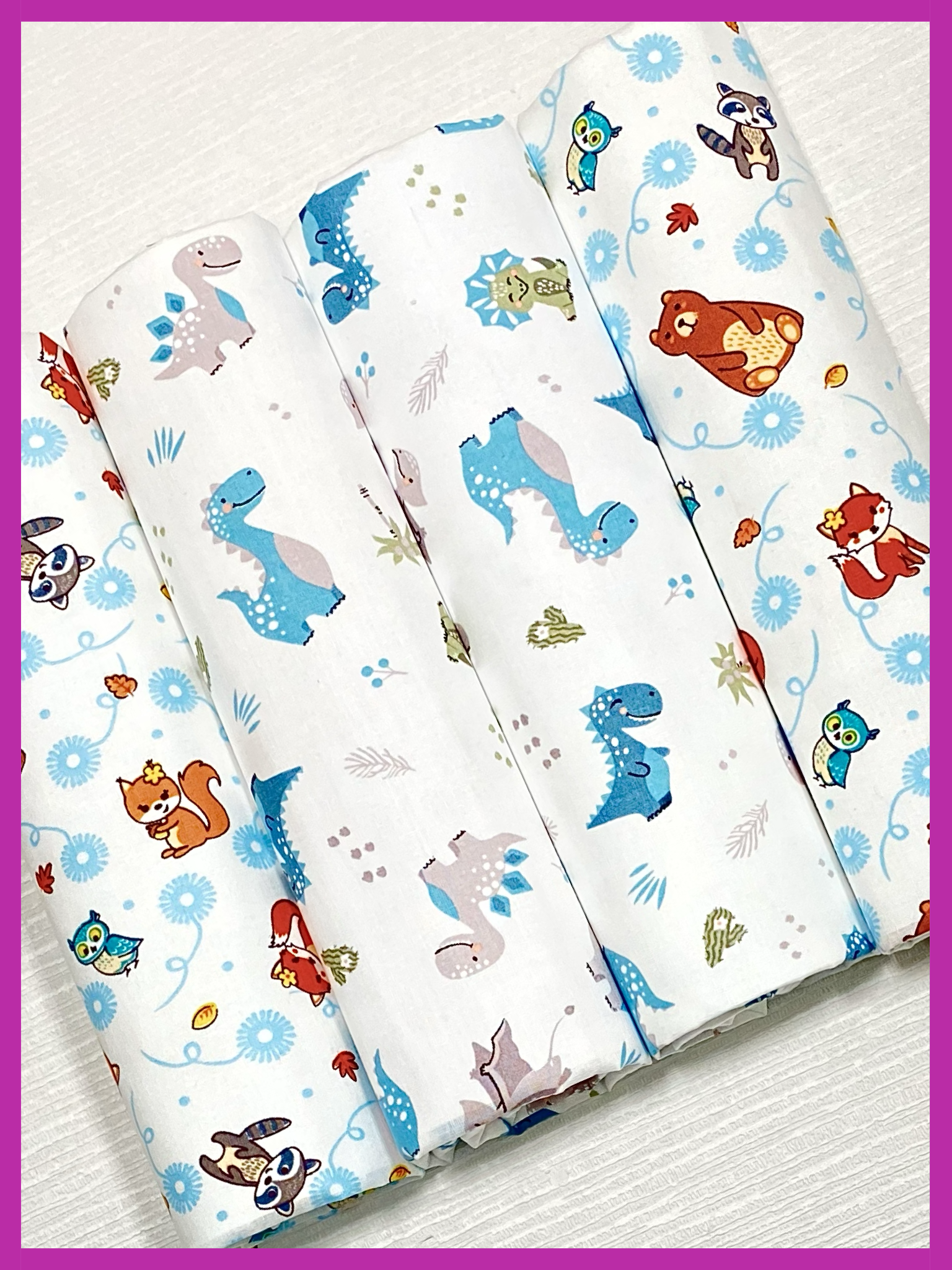 Пелёнка Делоникс Еноты + Бирюзовые Динозавры ситец 90х120 см 4 шт. - фото 4