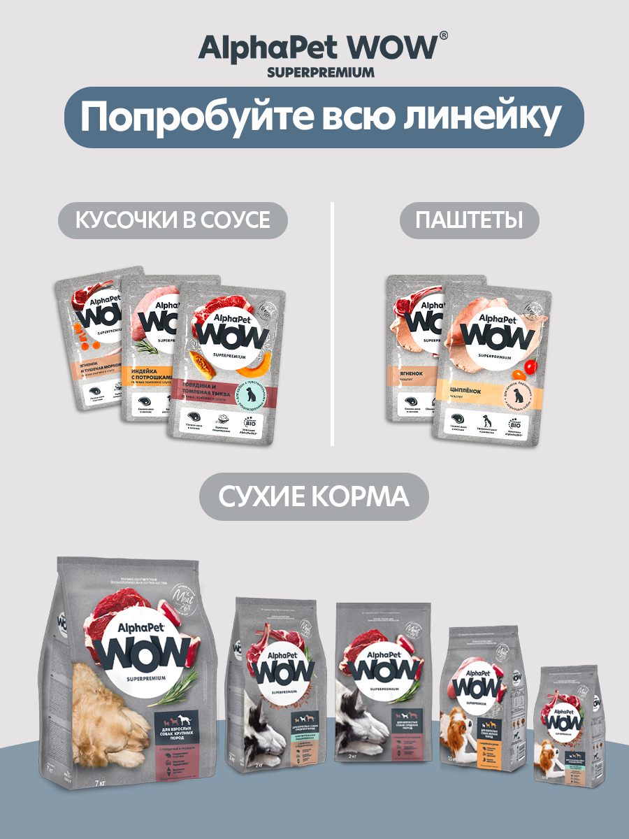 Пауч 28 шт Влажный полнорационный корм AlphaPet для собак с чувствительным пищеварением говядина и томленая тыква, 85 г - фото 10