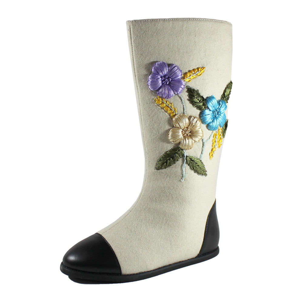 Валенки Europen N192A-99A-SV/цветы EUROPEN Сапоги войлочные для девочки,бежево-черный - фото 1