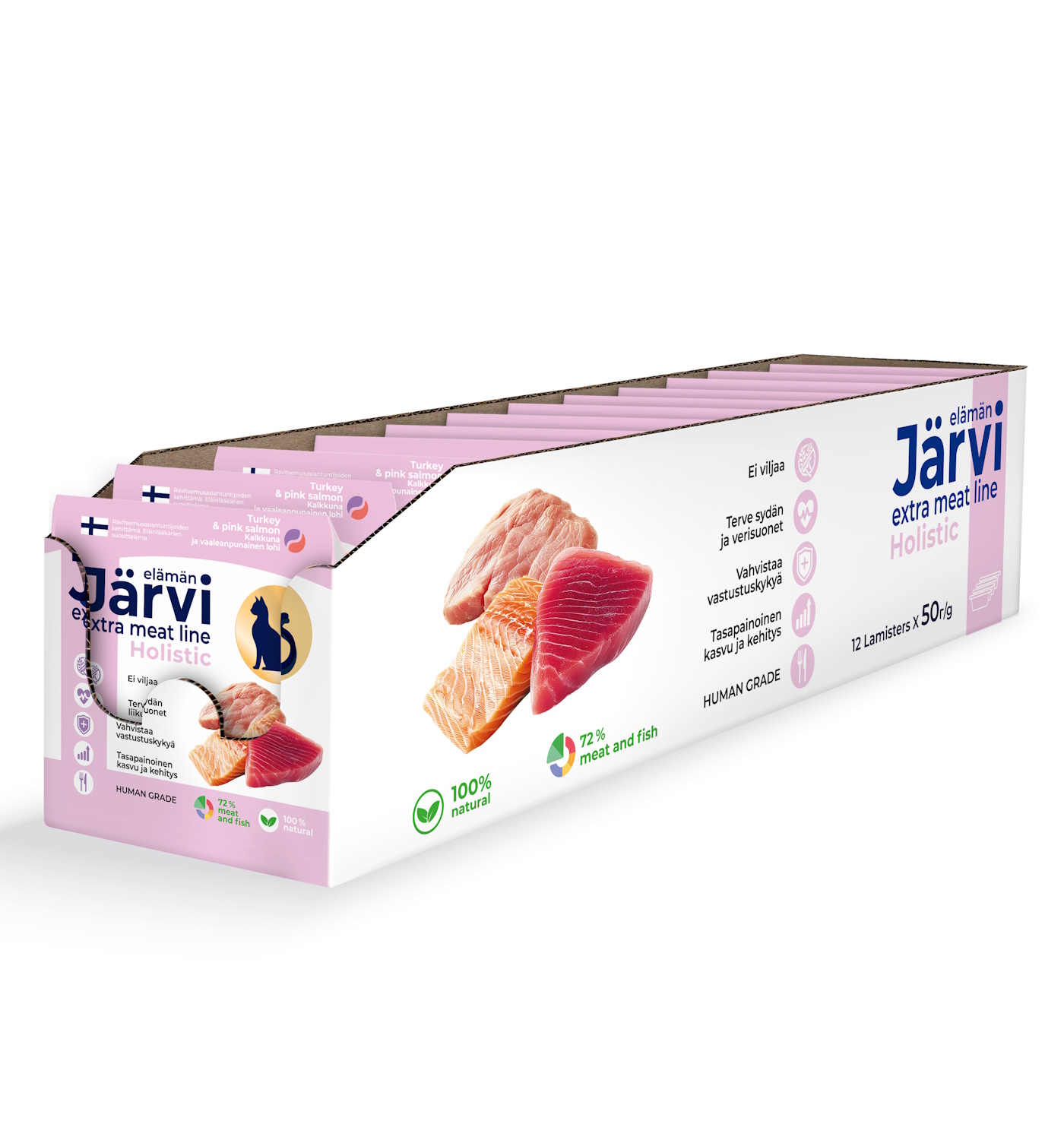 Корм для кошек и котят Jarvi Extra meat line мясные волокна из индейки и горбуши в желе 50г - фото 2