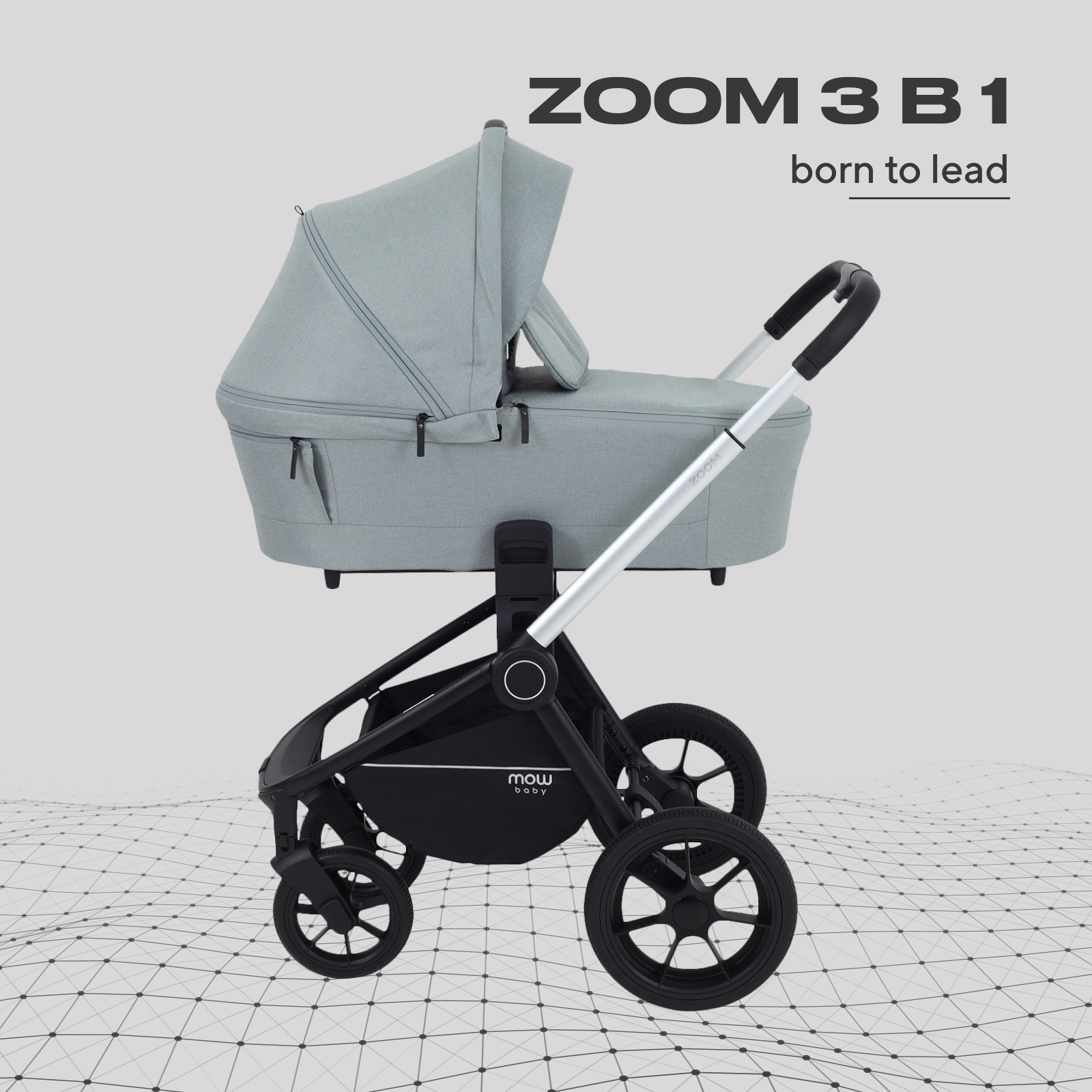 Коляска 3в1 MOWbaby Zoom new 3в1, silver green tea зеленый - фото 1