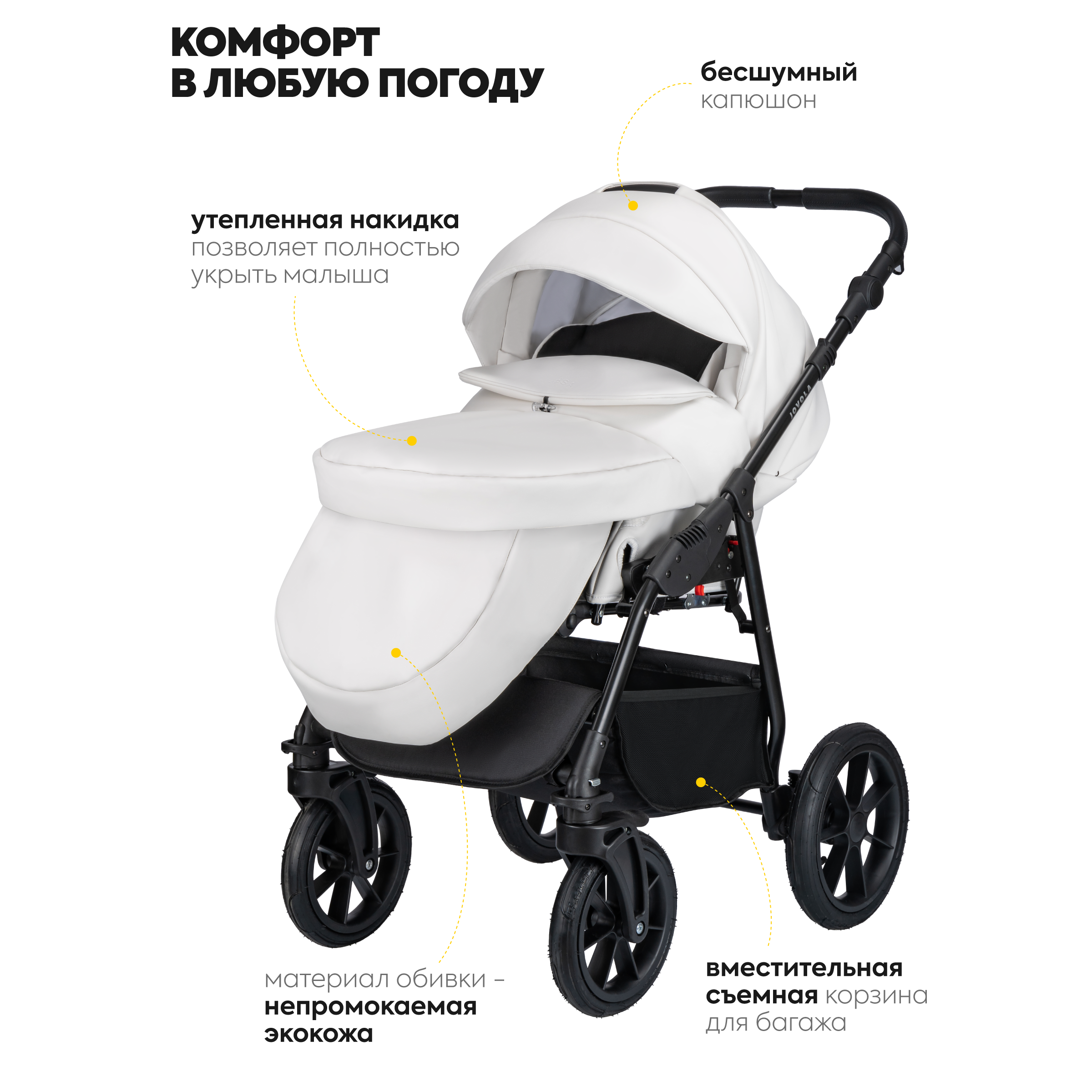 Коляска 3в1 JOVOLA Tessa Eco белый - фото 5