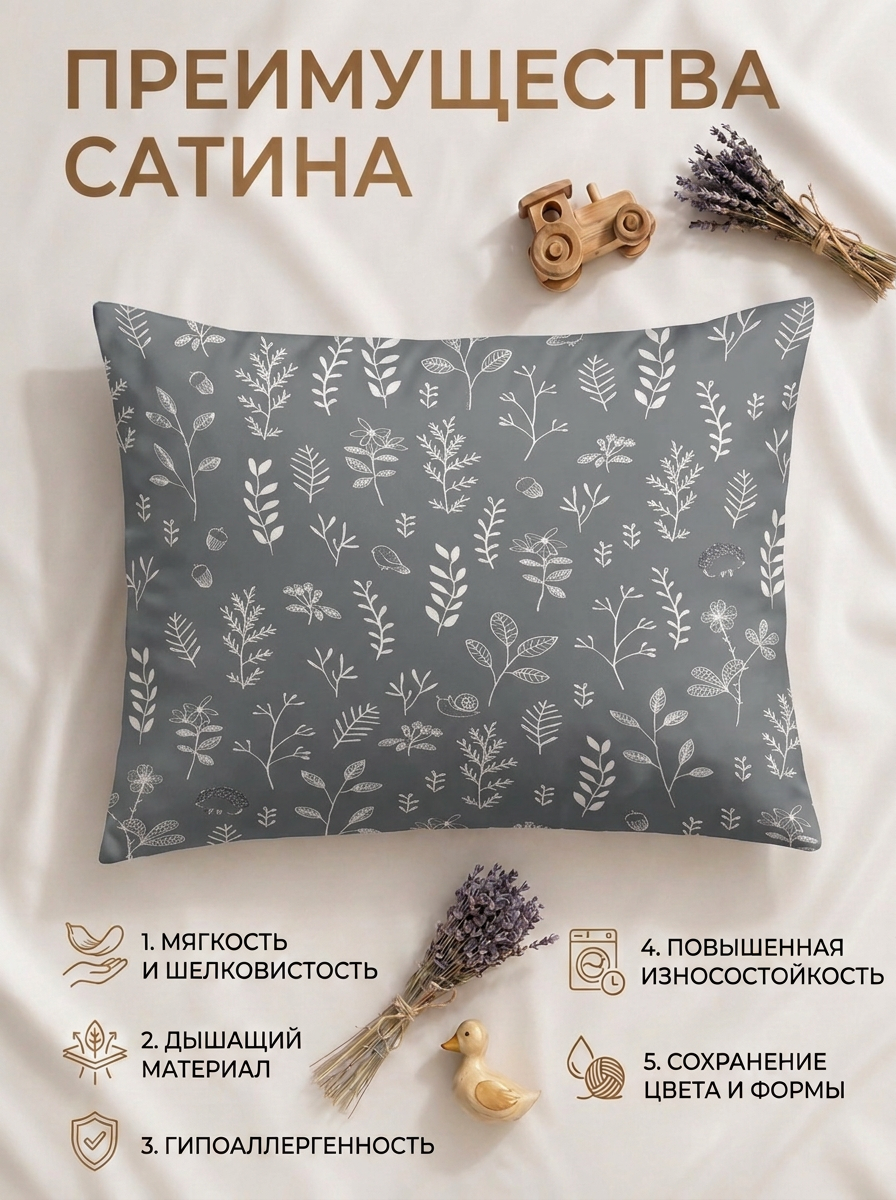 Наволочка Мягкий Кролик Ботаника на сером 40 x 60 см - фото 2