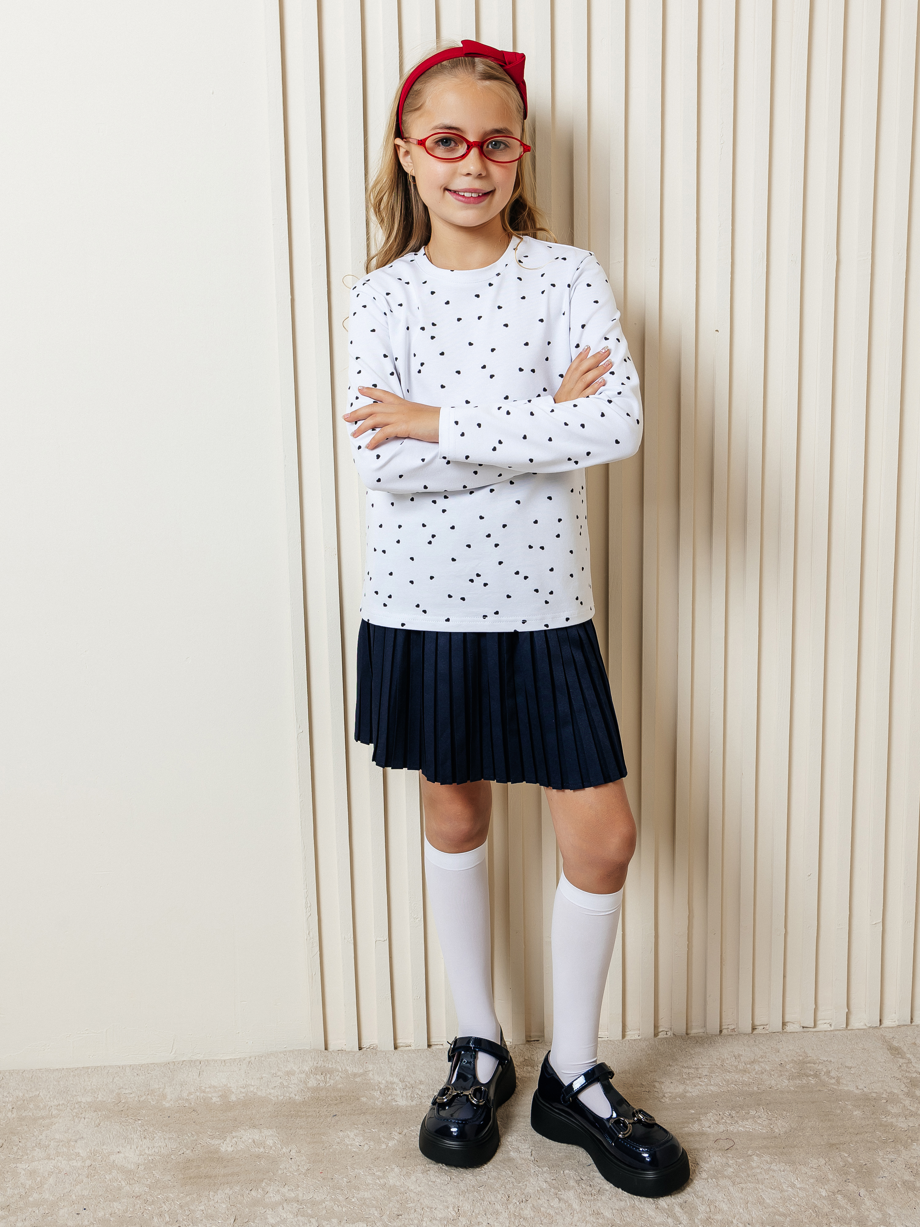 Лонгслив Селтекс Ю_ДК1 белый/сердечки мини черный - фото 6