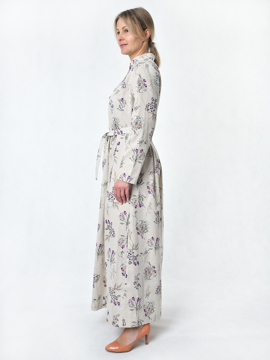 Платье Льняная Горница пл025-02/бежевый-сиреневый-серый - фото 5