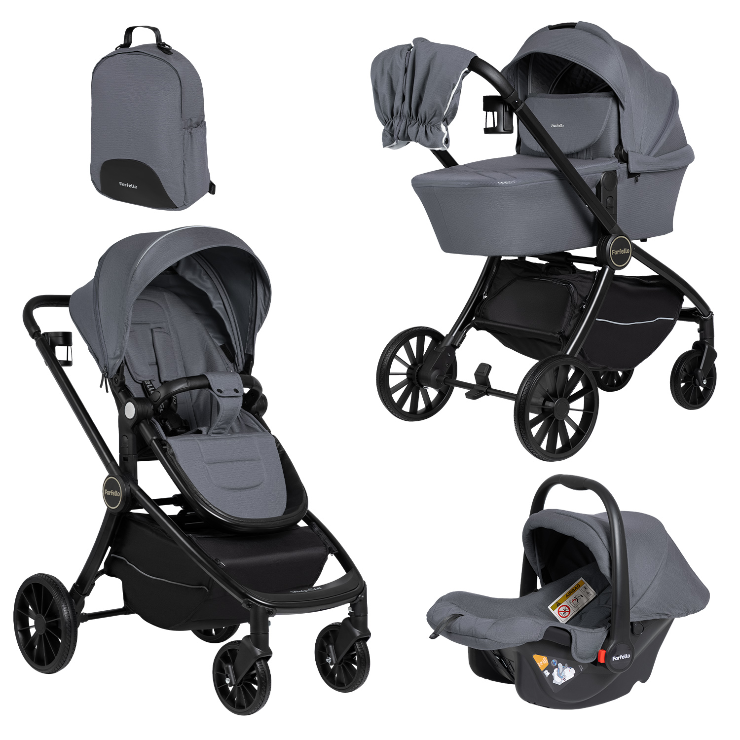Коляска 3в1 Farfello Baby shell серый - фото 9