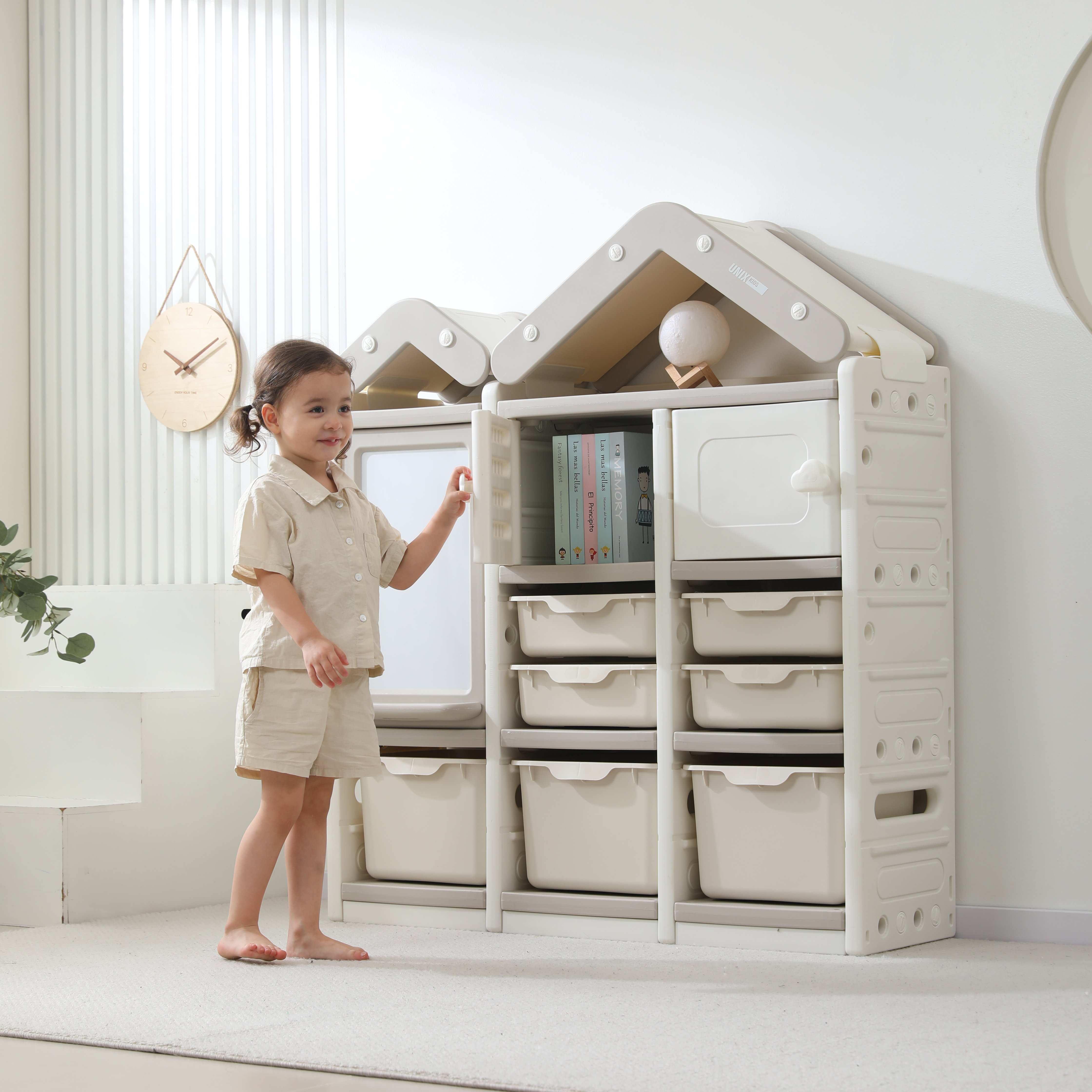 Стеллаж для игрушек UNIX Kids House 9 ящиков Grey - фото 10