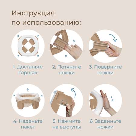 Горшок дорожный ROXY-KIDS складной с многоразовой вкладкой Handy Potty 3 в 1 цвет бежевый/розовый