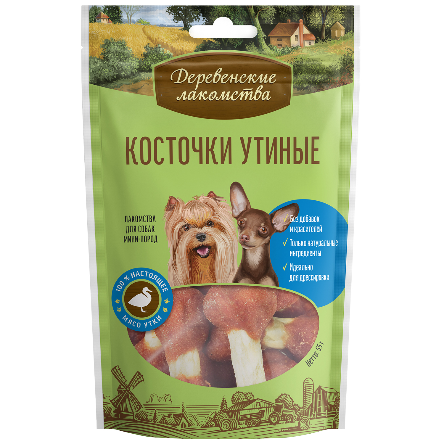 Лакомство для собак Деревенские лакомства мини пород Косточки утка 55г - фото 1