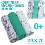 Набор муслиновых пеленок Babyono 3 шт Мятный 348/05