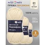 Пряжа Astra Premium Персефона шерстяная 100 г 100 м 01 белый 3 мотка