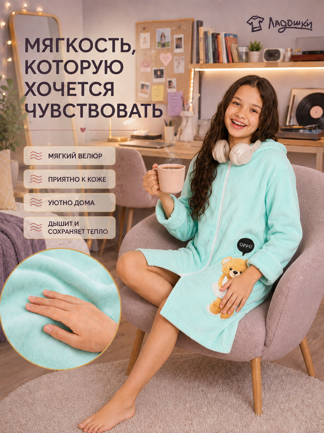 Халат ЛАДОШКИ Халат Монро бирюза - фото 6